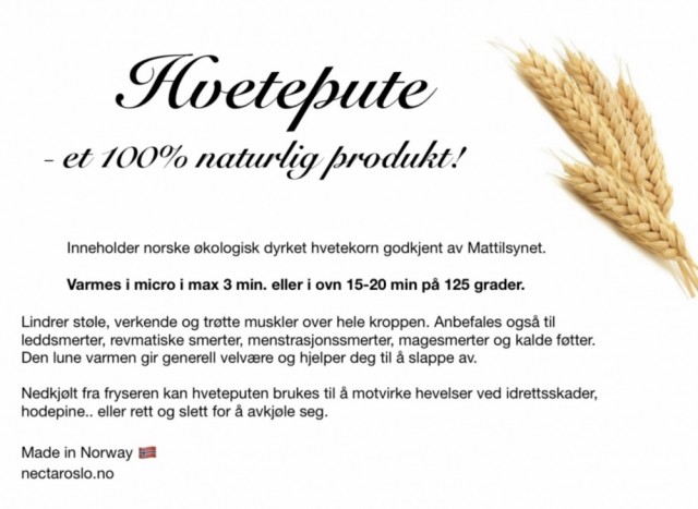 Infoskriv som følger med Hveteputen