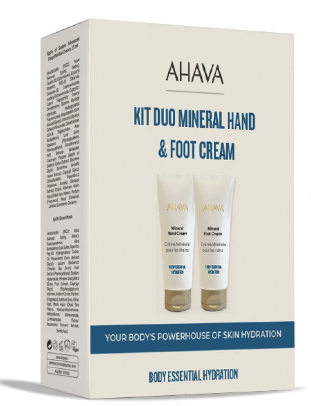 100 ml AHAVA Mineral Håndkrem og 100 ml AHAVA Mineral Fotkrem: To klassiske fullsize bestselgere på flott tilbud. Dødehavsmineraler har en unik egenskap: De renser huden samtidig som de tilfører god fuktighet og næring. Uten paraben og SLS/SLES.