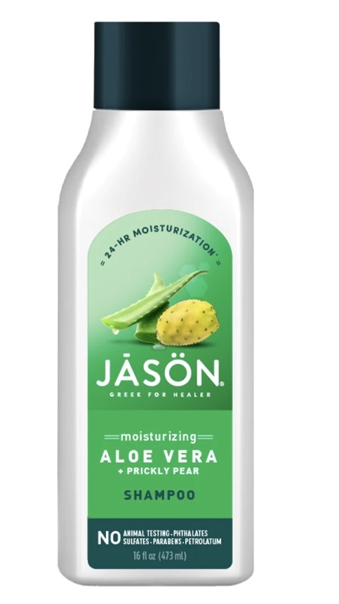 Klassisk Jason Aloe Vera shampoo i ny forpakning med 80% Aloe Vera, Shea Butter, beroligende kamille, vitamin E og frisk prickly pear gir mykt og glansfullt hår med sunn hodebunn. Uten sulfat, silicon, fargestoff, syntetisk parfyme og paraben. 473ml.