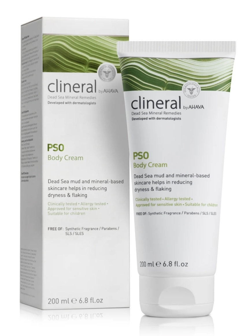 Body Cream som motvirker rød, tørr og irritert hud og lindrer psoriasis og eksem ved hjelp av mineraler, Dead Sea Mud, tindvedolje, sitrongressolje og ringblomstolje. Klinisk allergitestet og uten parfyme, sulfater, alkohol og parabener. 200ml.